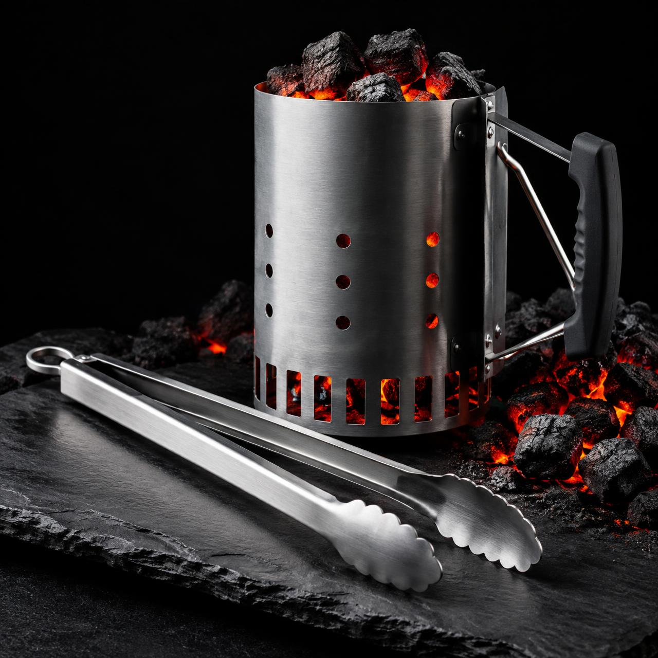 BBQ Equipment auf glühender Kohle